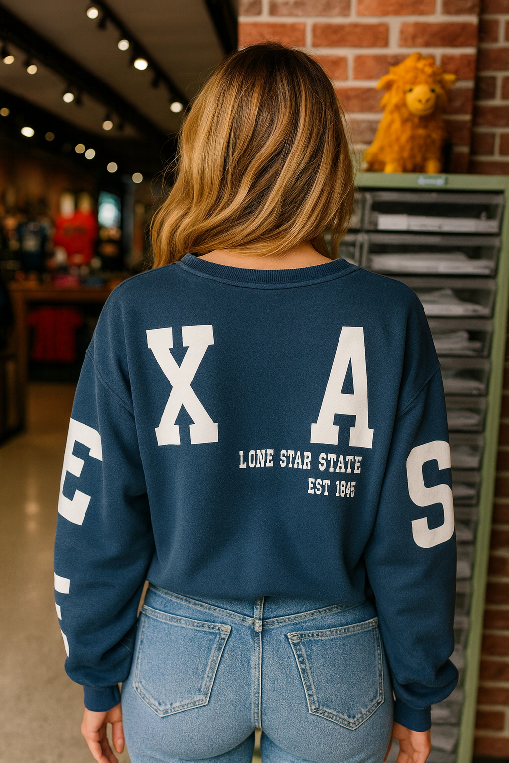 Texas Lone Star State French Terry Crew Navy Fleece Sweatshirt