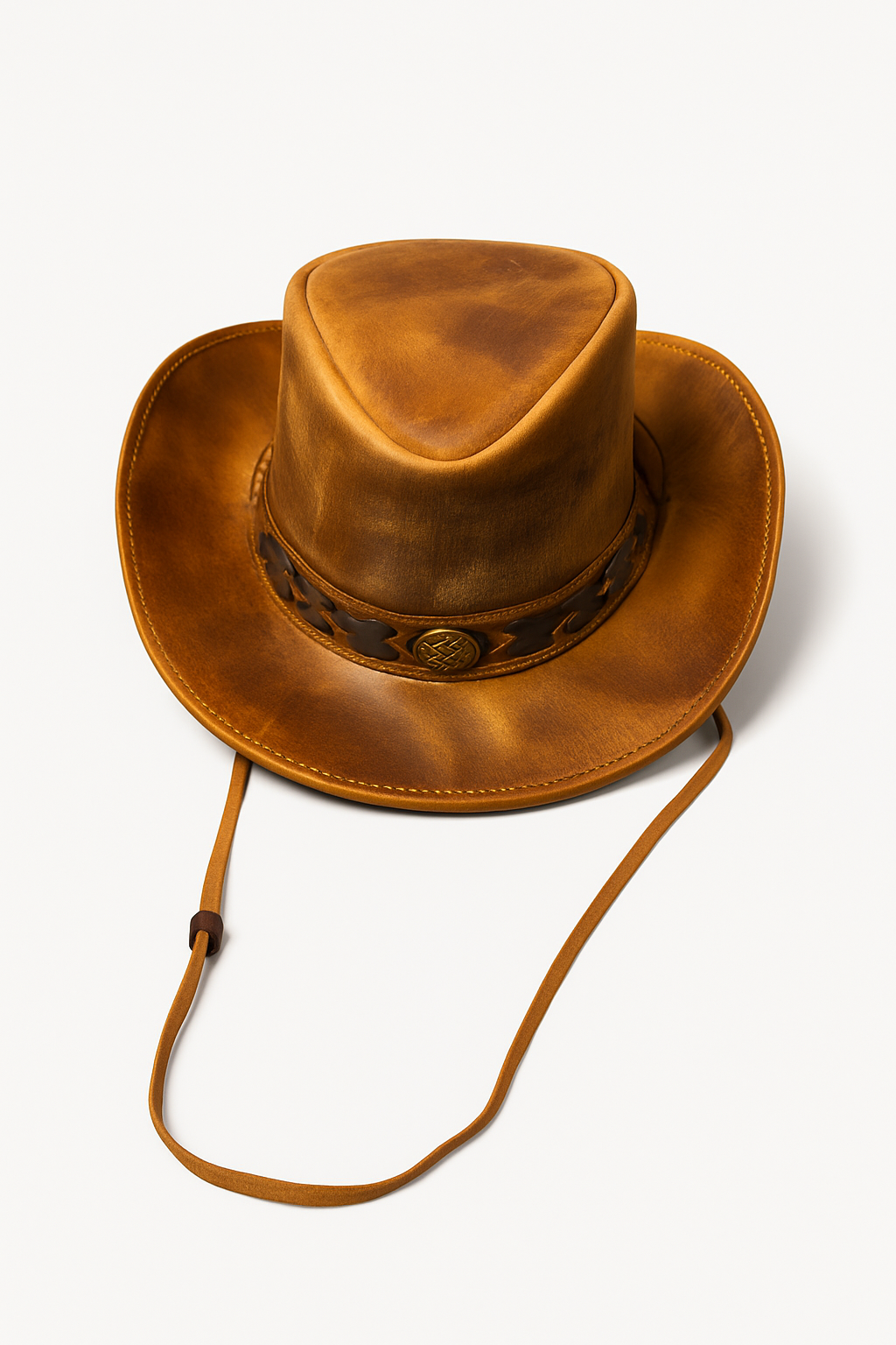 Unisex Shapeable Western Tan Leather Outback Cowboy Hat