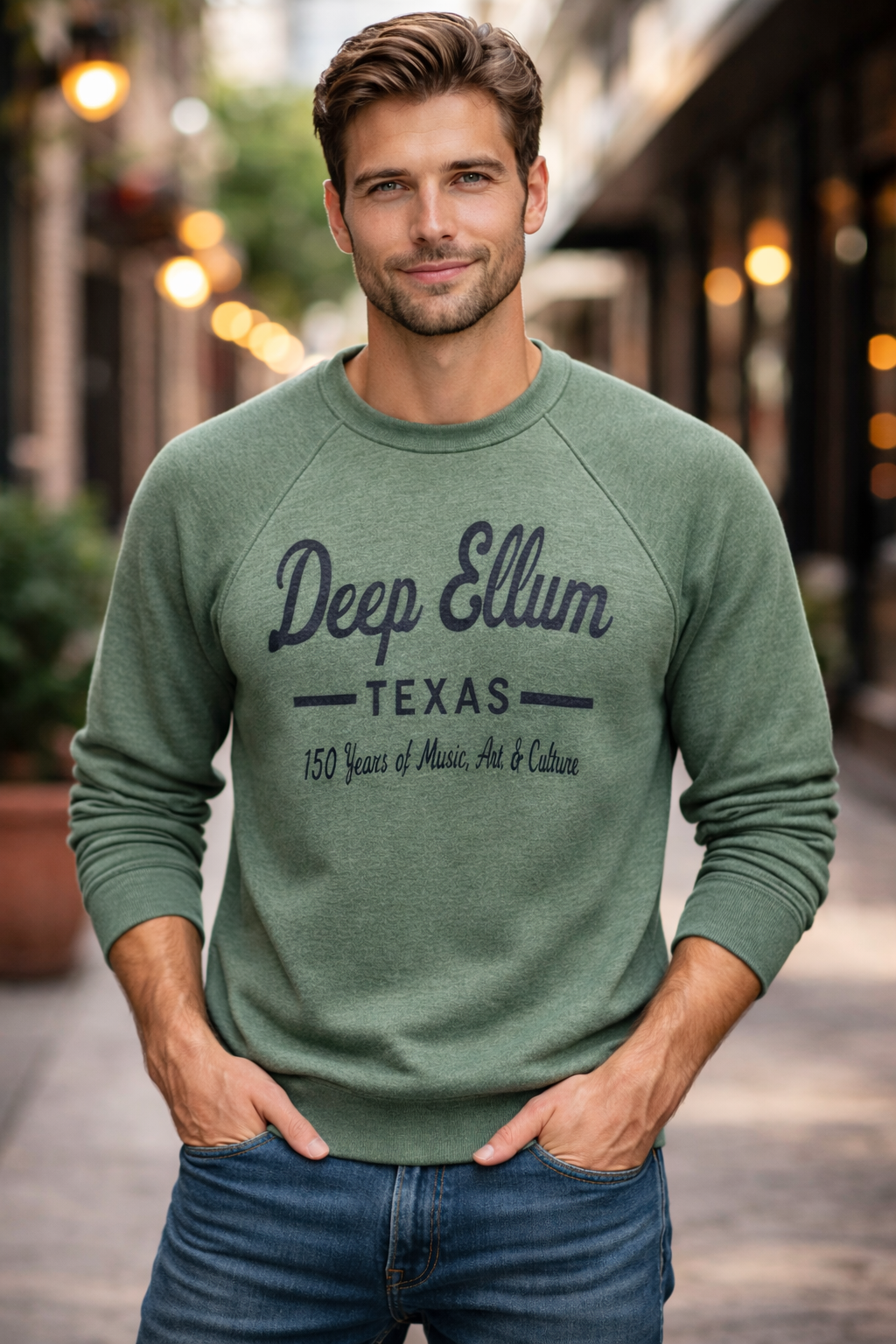Deep Ellum 150 Years Music, Art, & Culture Crew Fleece Sweater