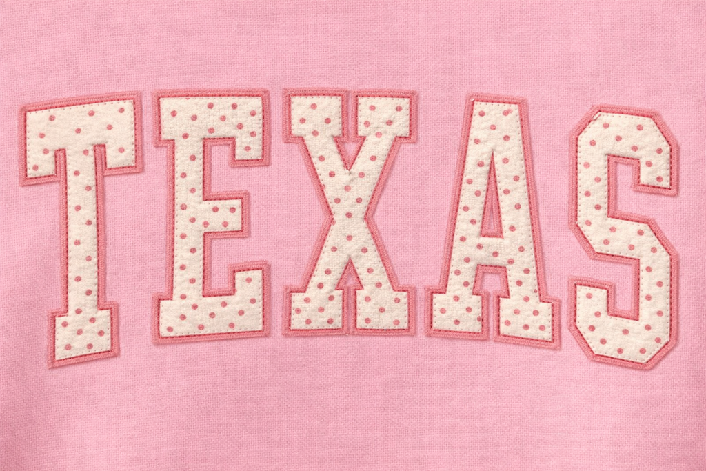 Texas Pink Polka-Dot Chenille Lettering Hoodie