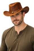 Unisex Shapeable Western Tan Leather Outback Cowboy Hat