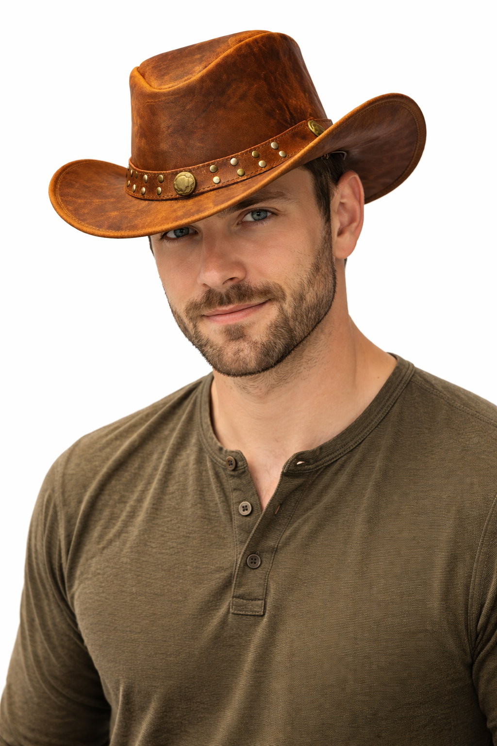 Unisex Shapeable Western Tan Leather Outback Cowboy Hat