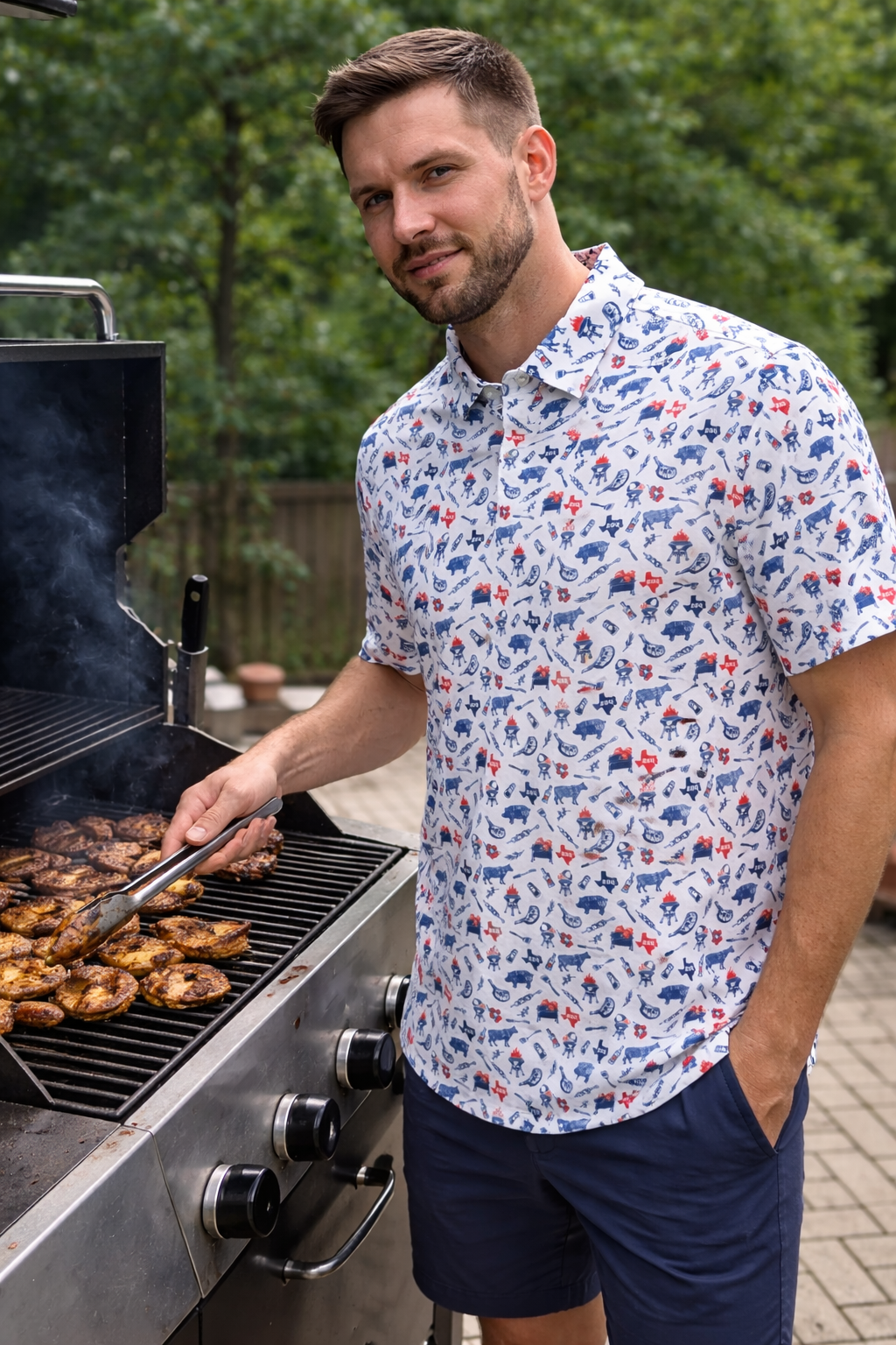 Texas Barbecue BBQ Performance Polo white