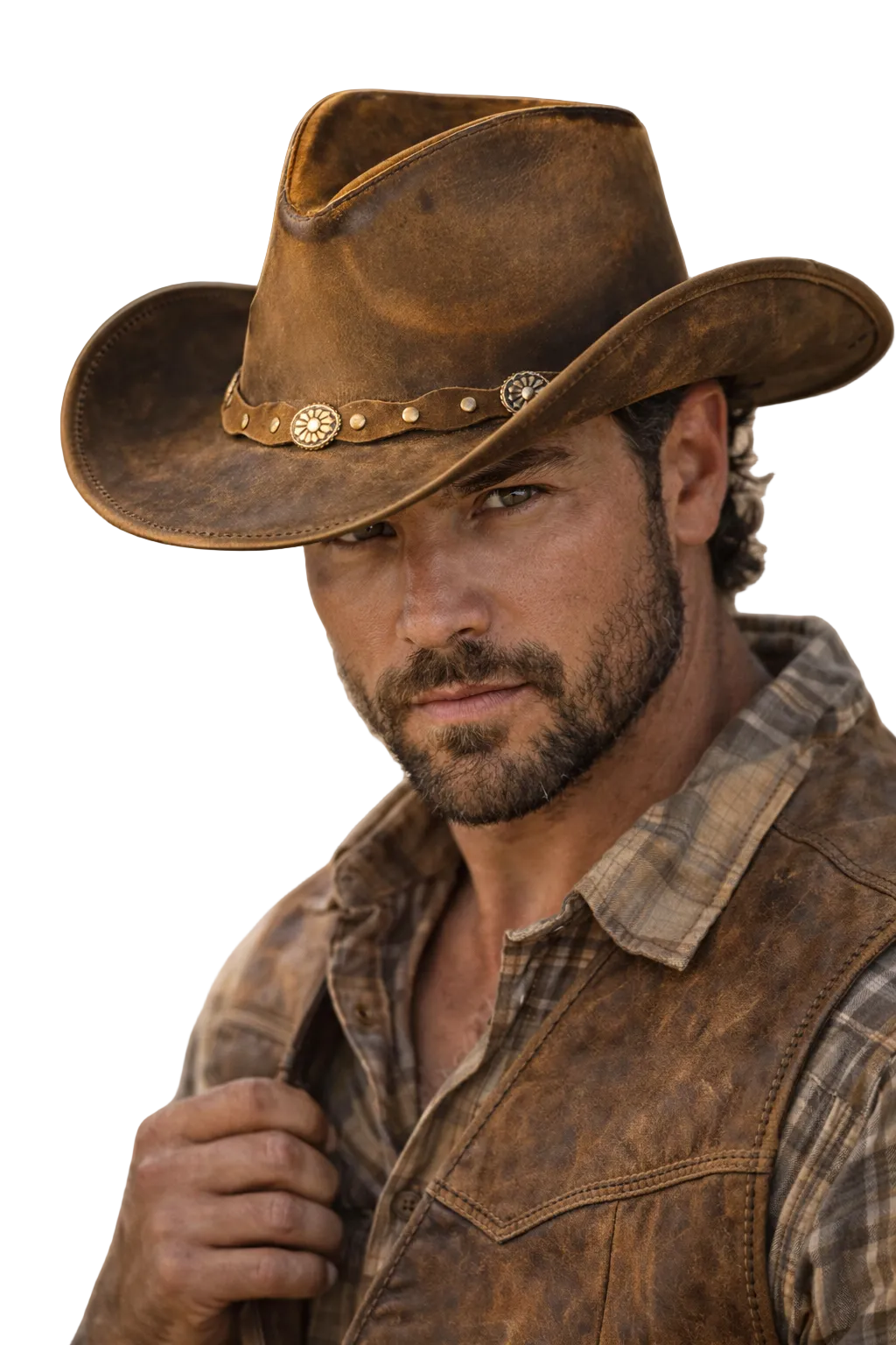 HADZAM Shapeable Brown Wide Brim Western Leather Cowboy Hat