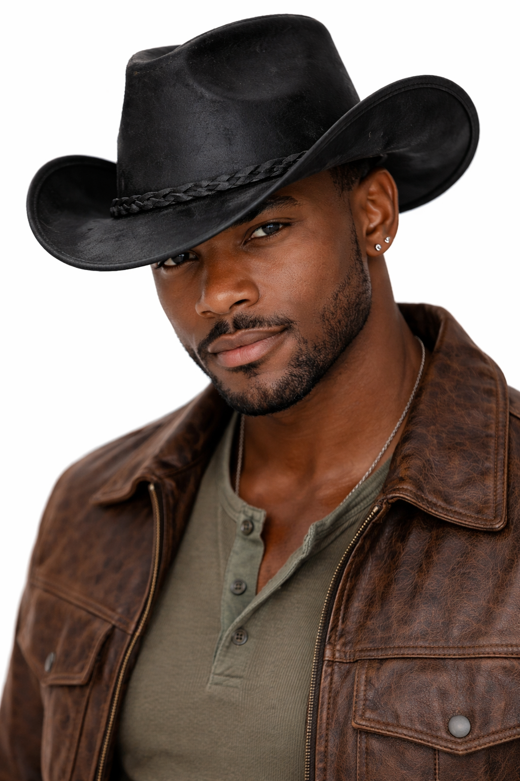 Unisex Black Shapeable Western Leather Outback Cowboy Hat