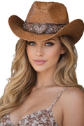 Heart Bling Rhinestone Belt Ombre Straw Cowboy Hat