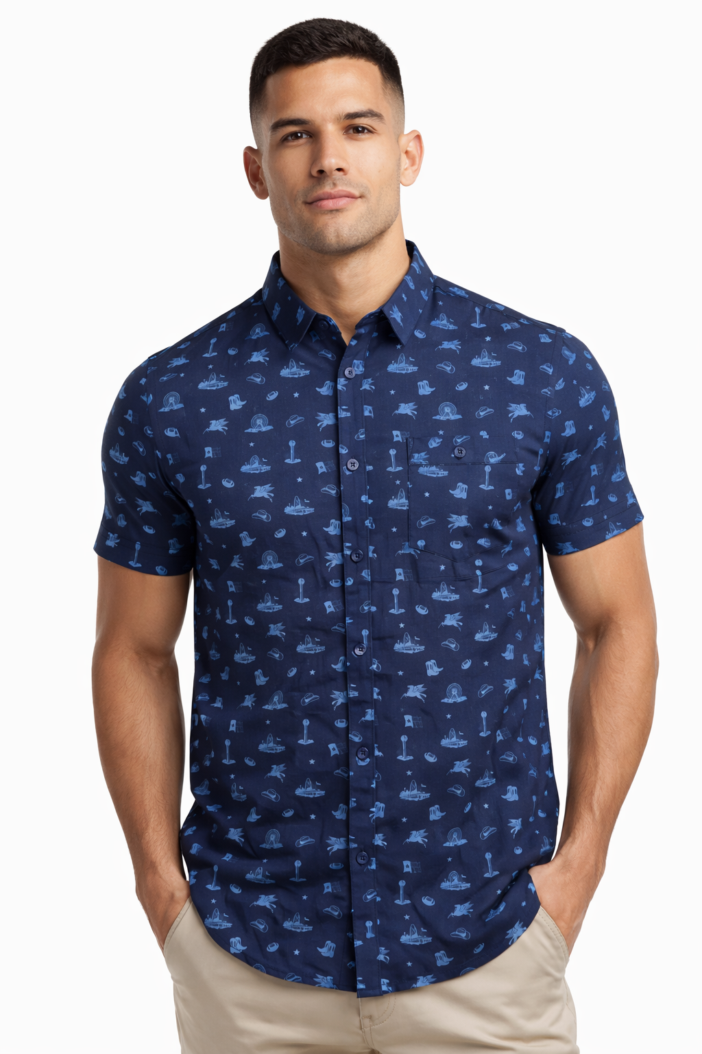 Icons of Dallas Texas Performance Button Up Navy Silver