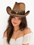 Texas Leather Longhorn Western Cowboy Hat