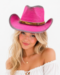 Hot pink feather western cowboy hat