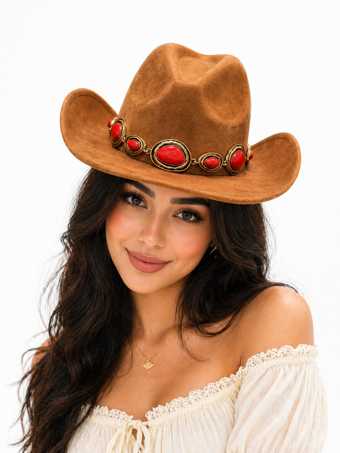 Western Felt Red Beaded Band Cowboy Hat