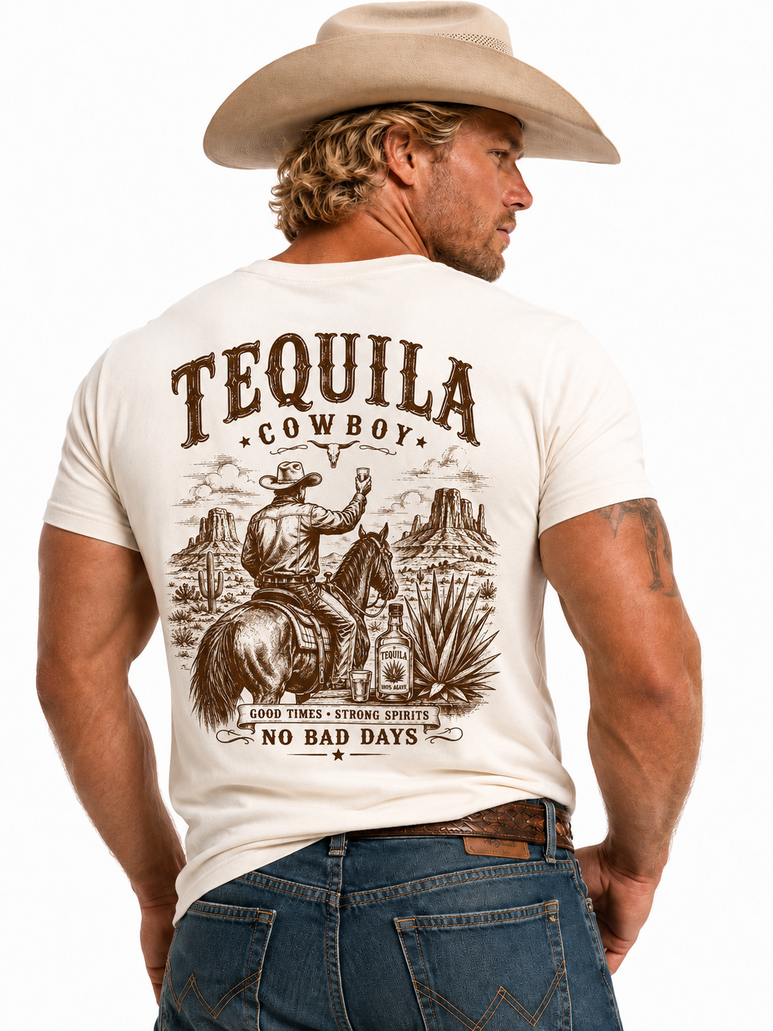 Tequila Cowboy Good Times, Strong Spirits, No Bad Days, Heavyweight oversized T-shirt