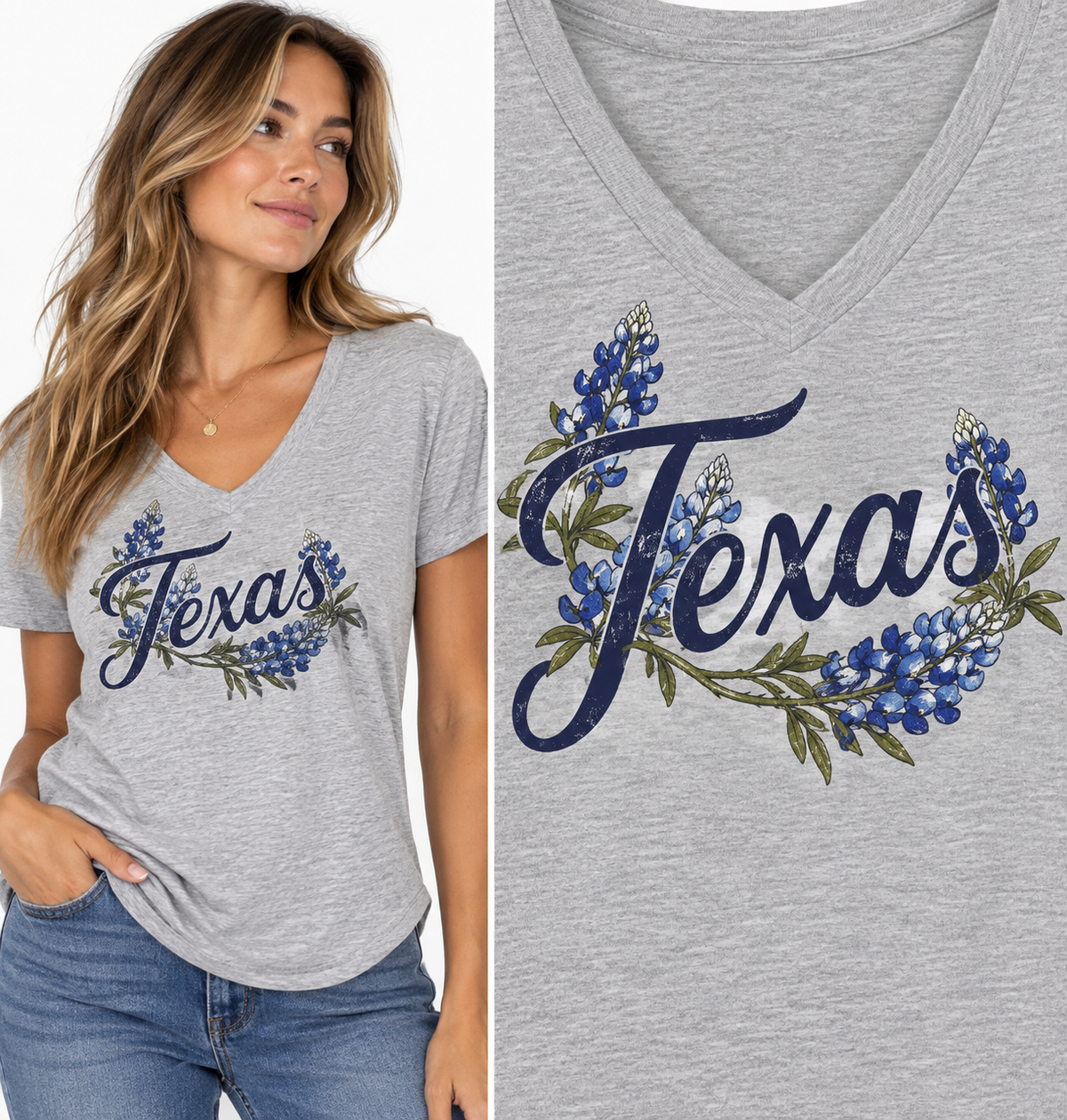 Texas Blue Bonnets Women's Tri Blend V-Neck T-Shirt