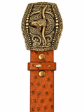 Copper Western Long Horn Buckle with Ostrich Belt