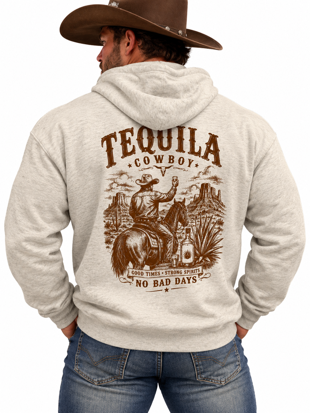 Tequila Cowboy Good Times, Strong Spirits, No Bad Days, Heavyweight Hoodie Sweatshirt