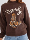 Howdy Boots Brown Ultra Soft Crew Sweater