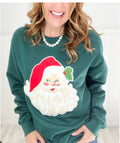 Santa Chenille Green Snow Crew Sweater
