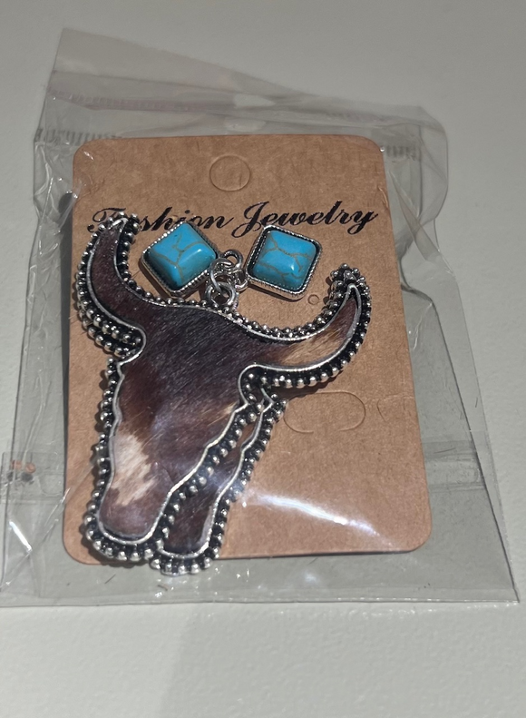 Turquoise and Cowhide Earrings