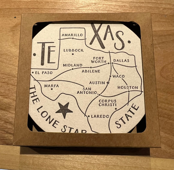 Texas The Lone Star State Map Coaster Set