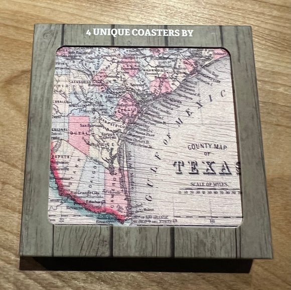 Texas The Lone Star State Map Coaster Set