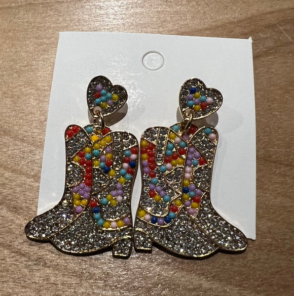 Rinestone Cowboy  Boots  Earrings