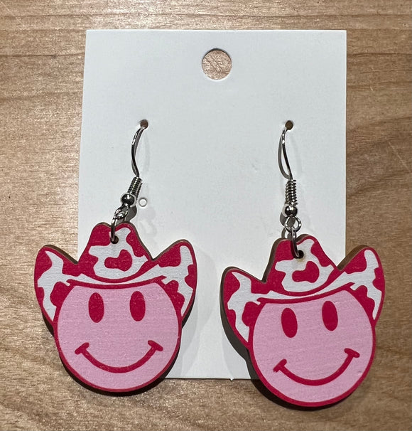 Smiley Pink  Cowboy  Earrings
