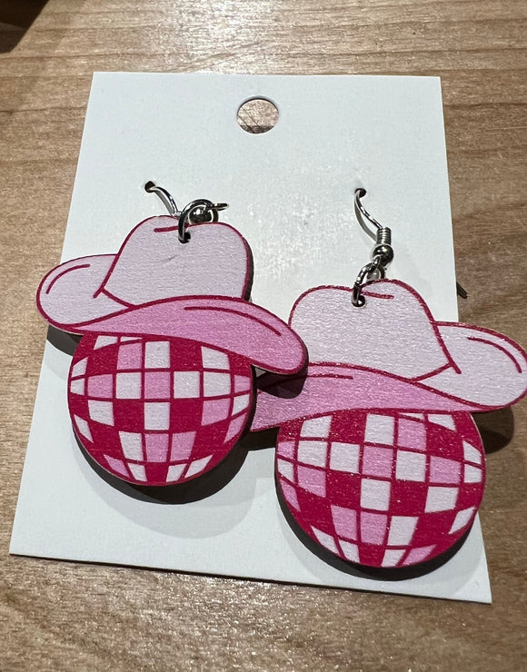 Pink  Cowboy Disco Ball  Earrings