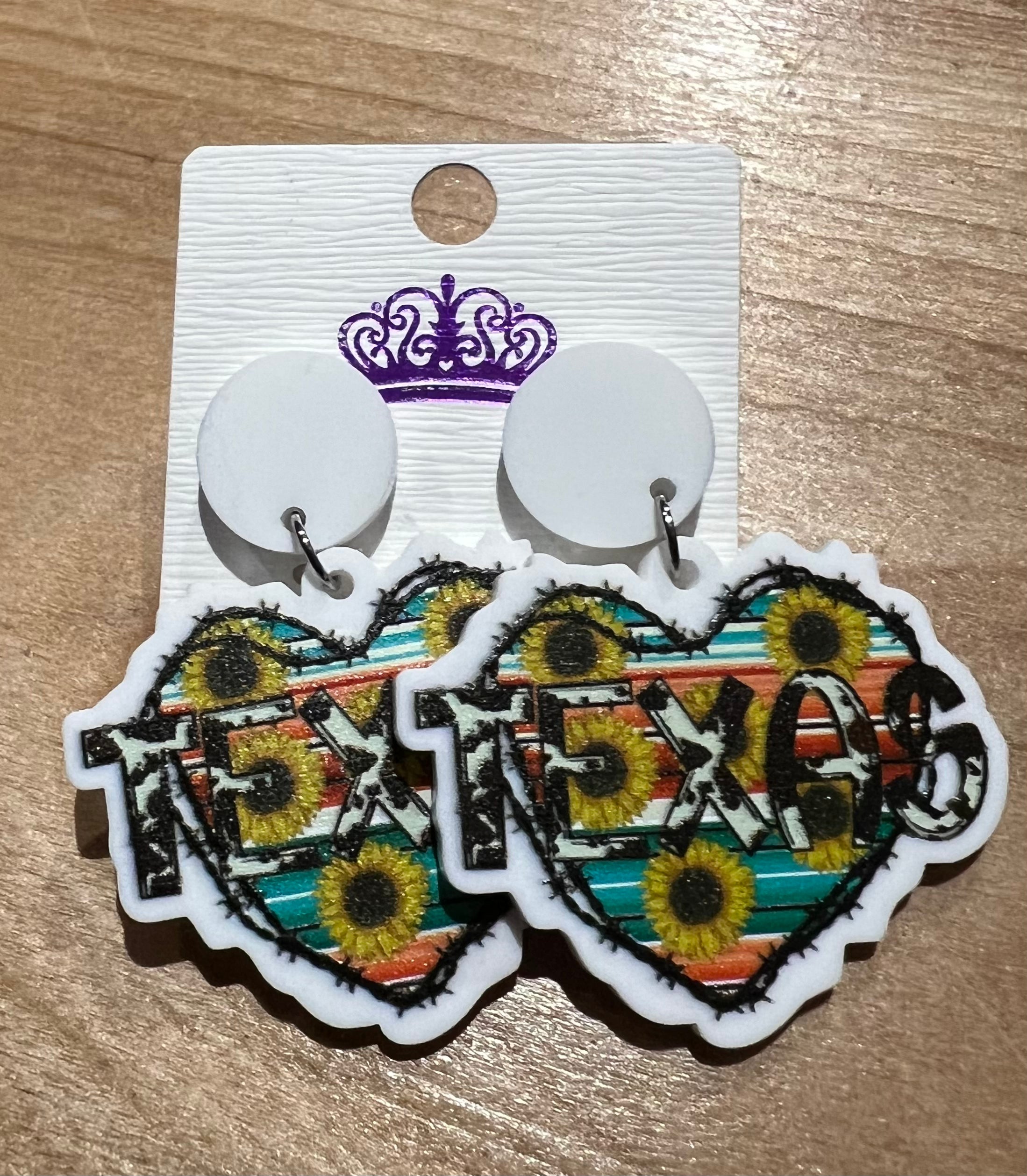 Texas Sunflower Heart Earrings