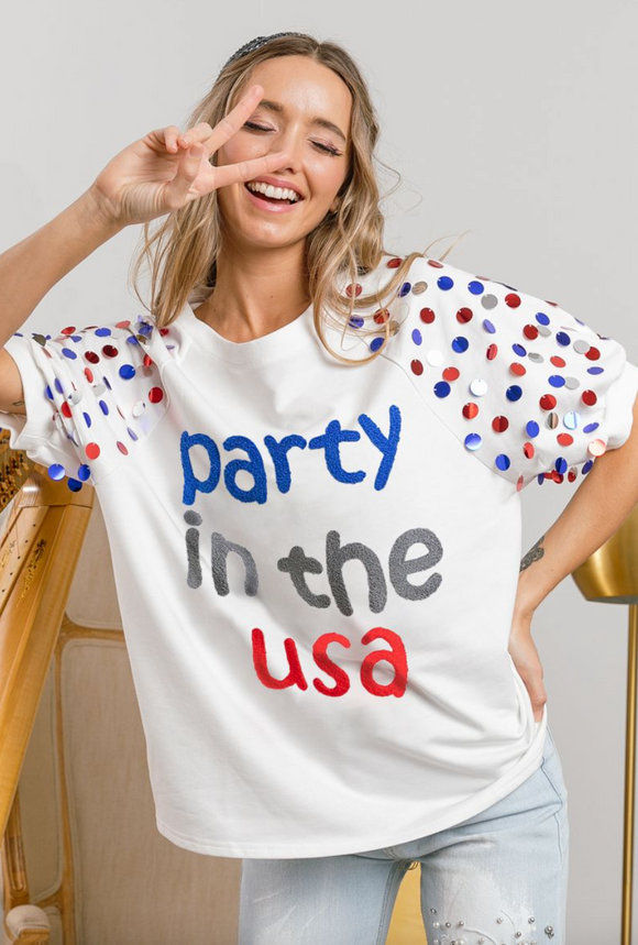 PARTY IN THE USA SPANGLE PUFF SLEEVES TOP