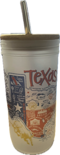Texas  Map Can Glass 20 oz Bamboo Lid and Metal Straw