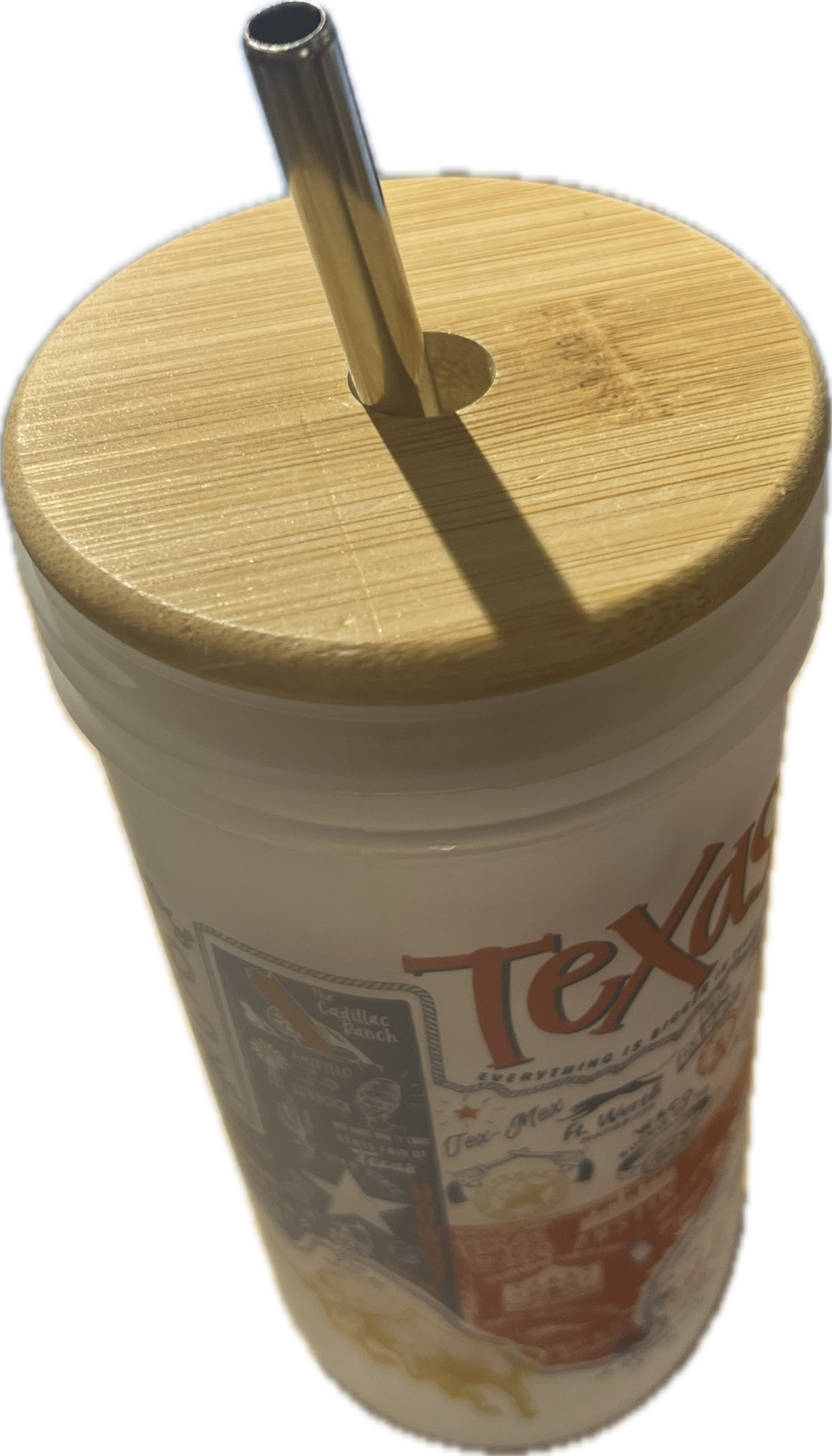Texas  Map Can Glass 20 oz Bamboo Lid and Metal Straw
