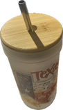 Texas  Map Can Glass 20 oz Bamboo Lid and Metal Straw