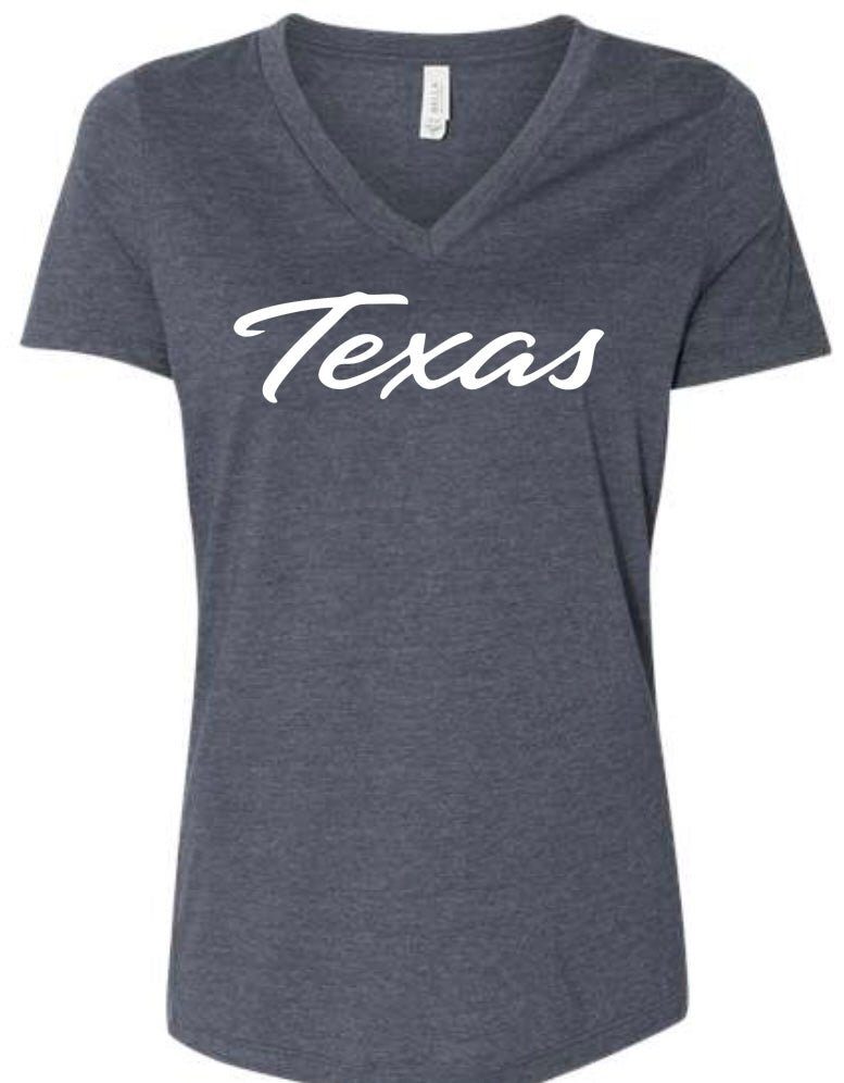 Texas Script Womens V-Neck Shirt
