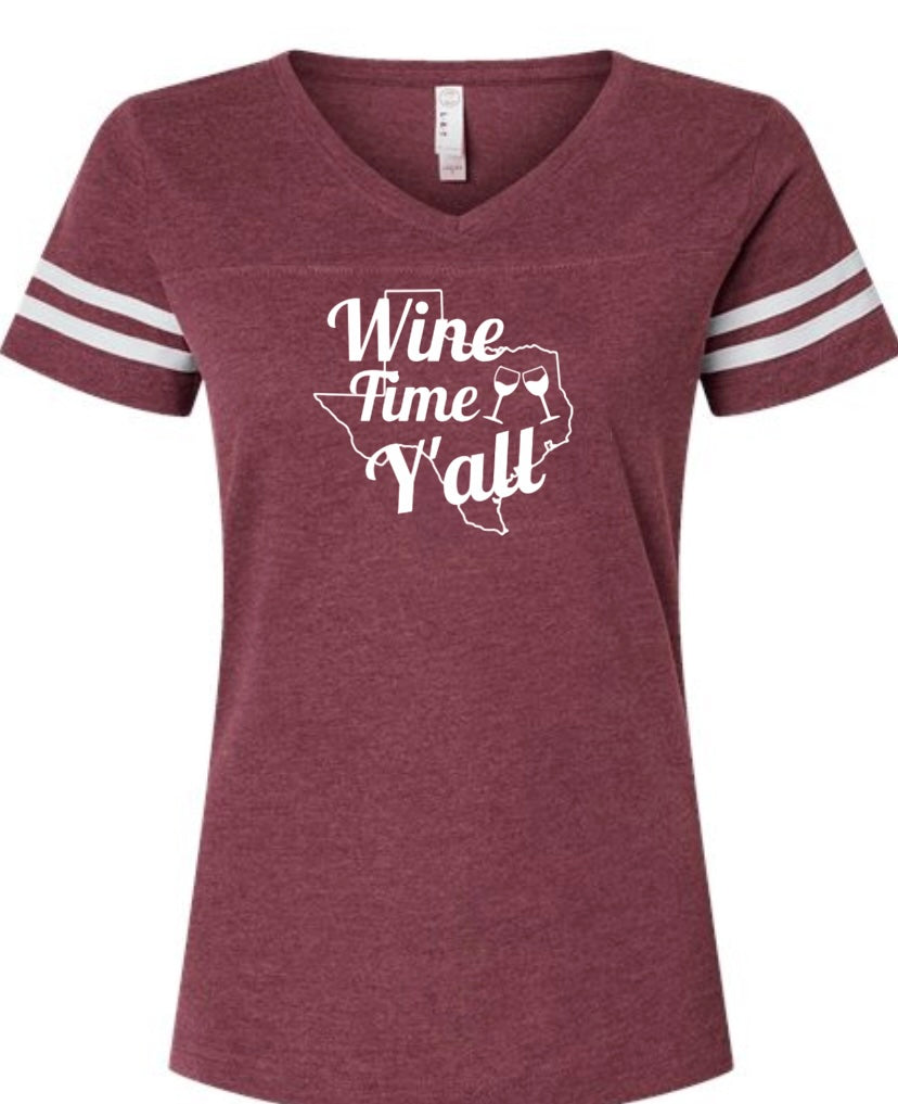 Wine Time Y'all Football Jersey Womens V-Neck Shirt