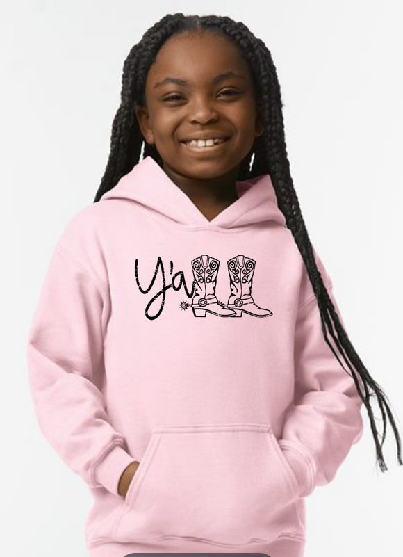 Y'all Boots Youth Pink Hoodie