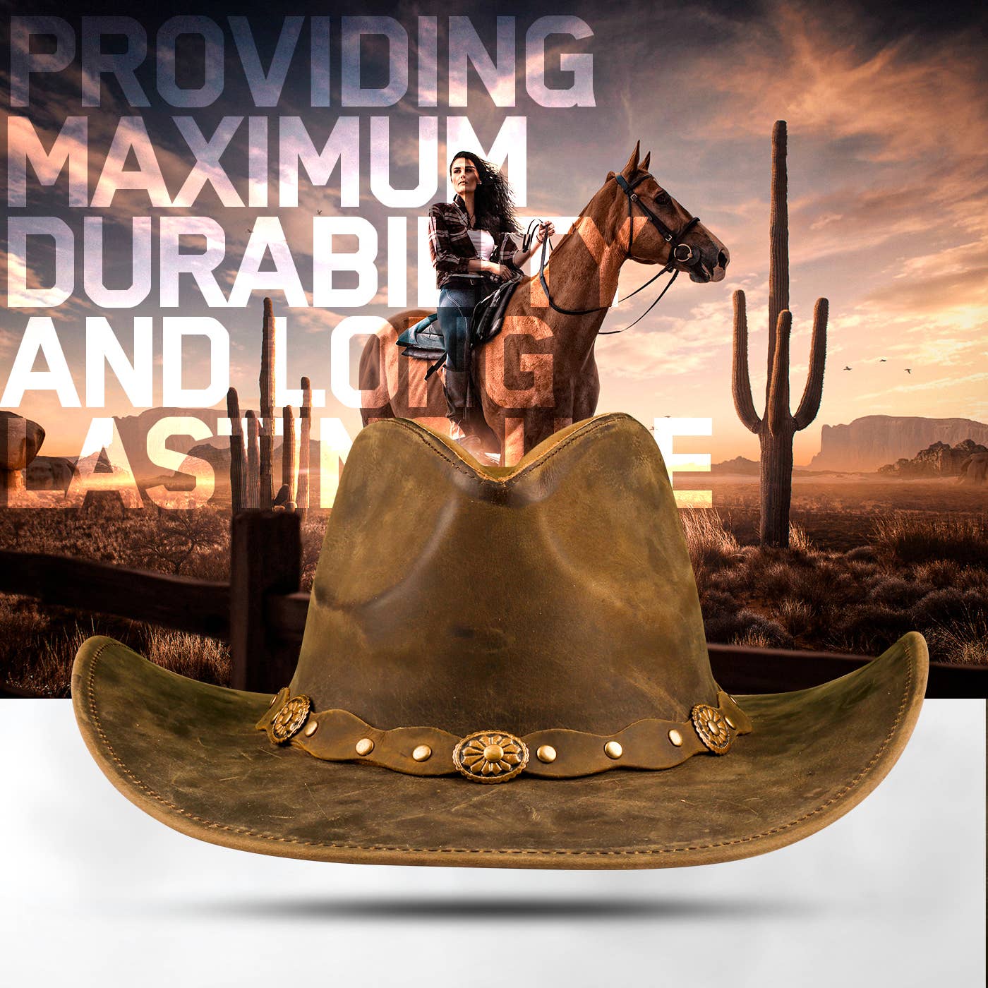 HADZAM Shapeable Brown Wide Brim Western Leather Cowboy Hat