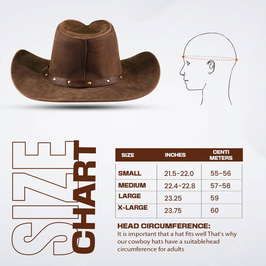 HADZAM Shapeable Brown Wide Brim Western Leather Cowboy Hat