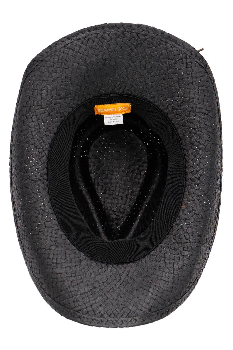 Heart Bling Rhinestone Belt Ombre Straw Cowboy Hat