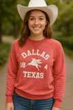 Dallas Texas 1841 Pegasus Red Snow Heather French Terry Crew Fleece Sweater