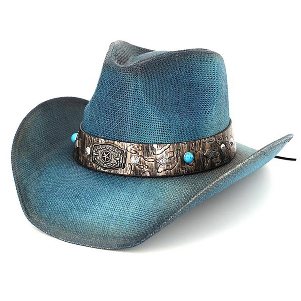 Vintage Straw Cowboy Hat With Rustic Pattern Band