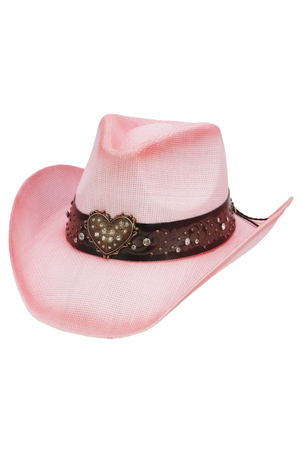 Heart Bling Rhinestone Belt Ombre Straw Cowboy Hat
