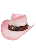 Heart Bling Rhinestone Belt Ombre Straw Cowboy Hat