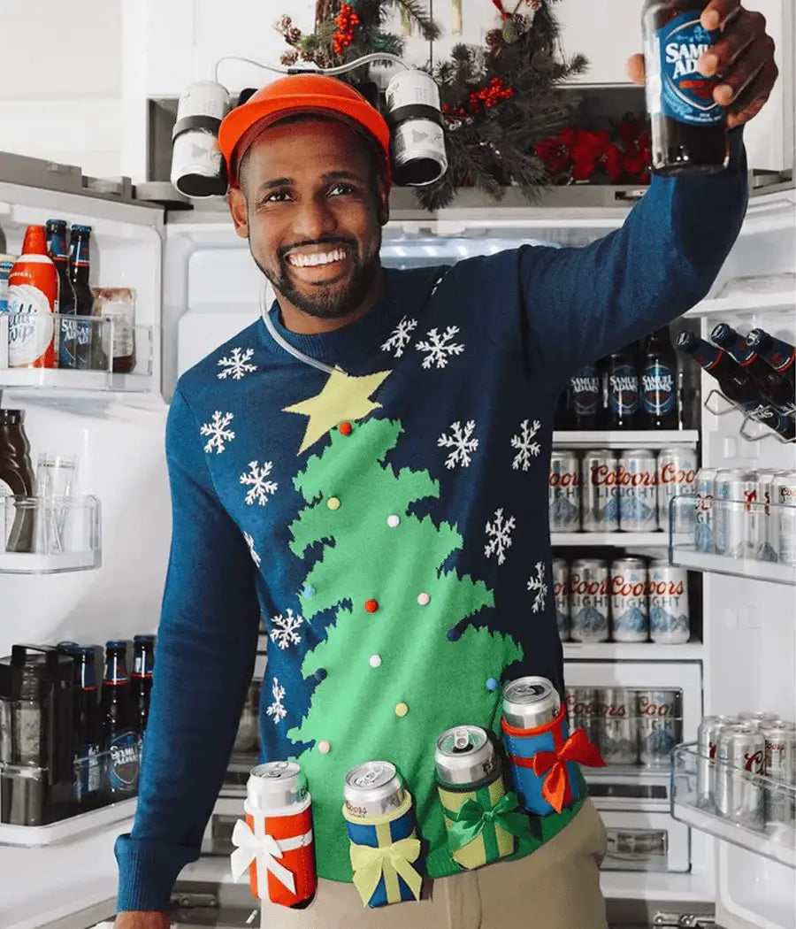 Christmas Tree Beer Holder Men's Ugly Christmas Sweater