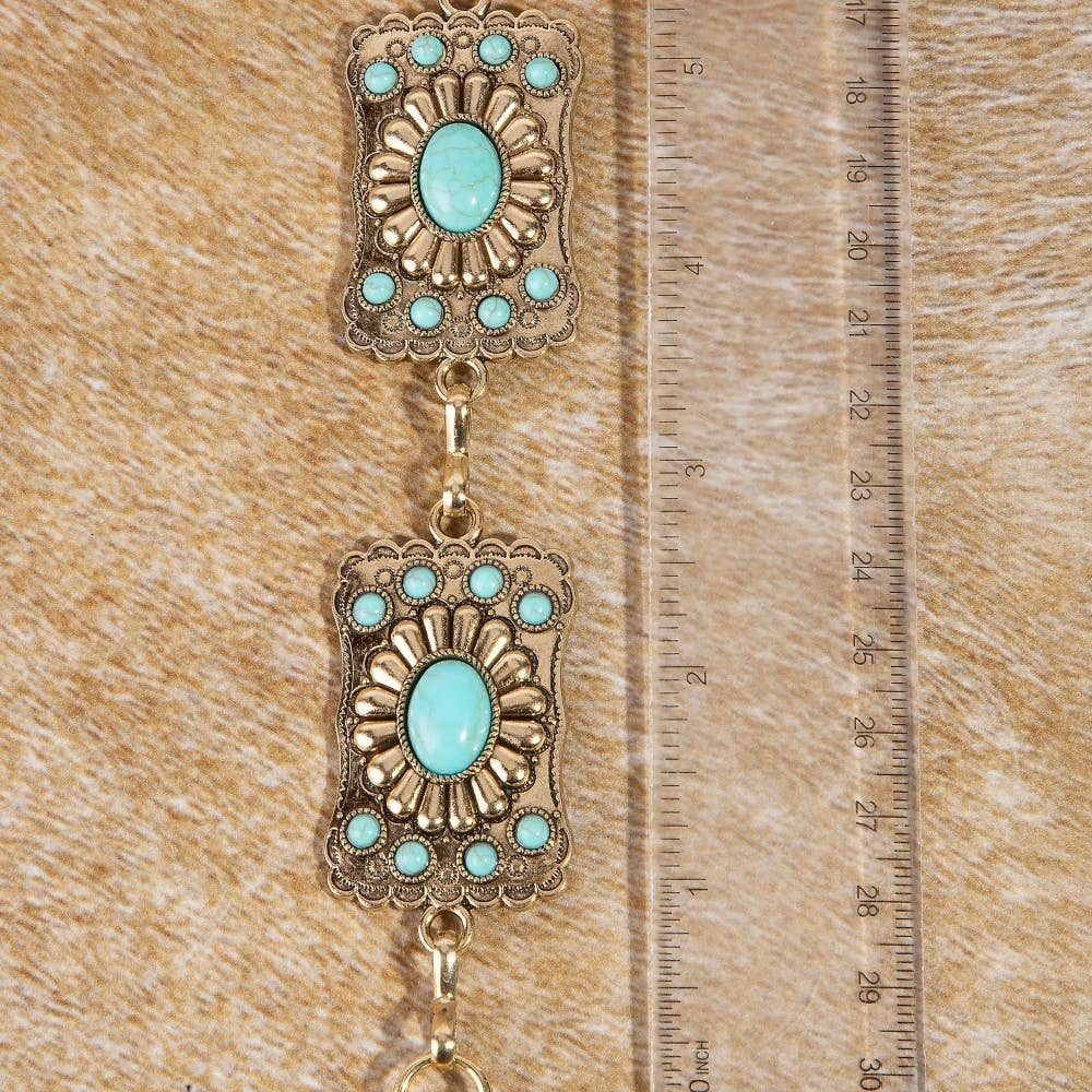 Turquoise Stone Detail Western Concho Chain Belt