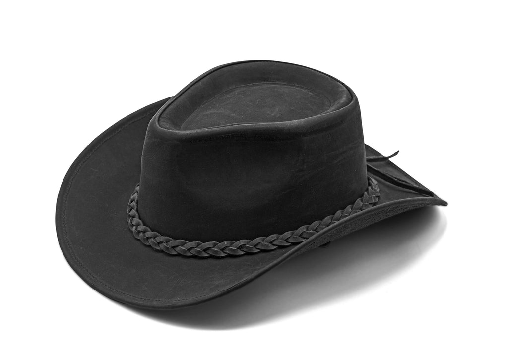 Unisex Black Shapeable Western Leather Outback Cowboy Hat