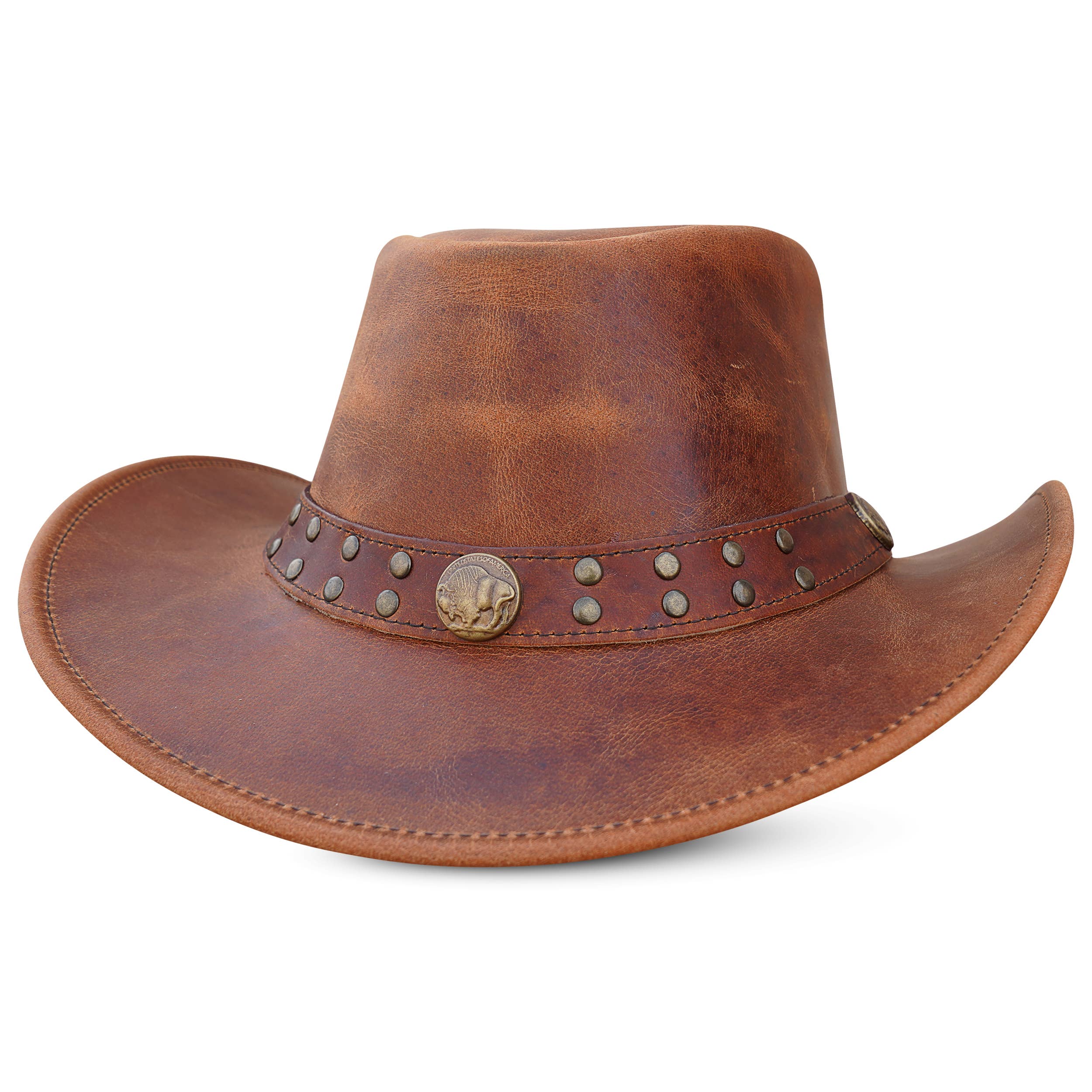Unisex Shapeable Western Brown Leather Outback Cowboy Hat