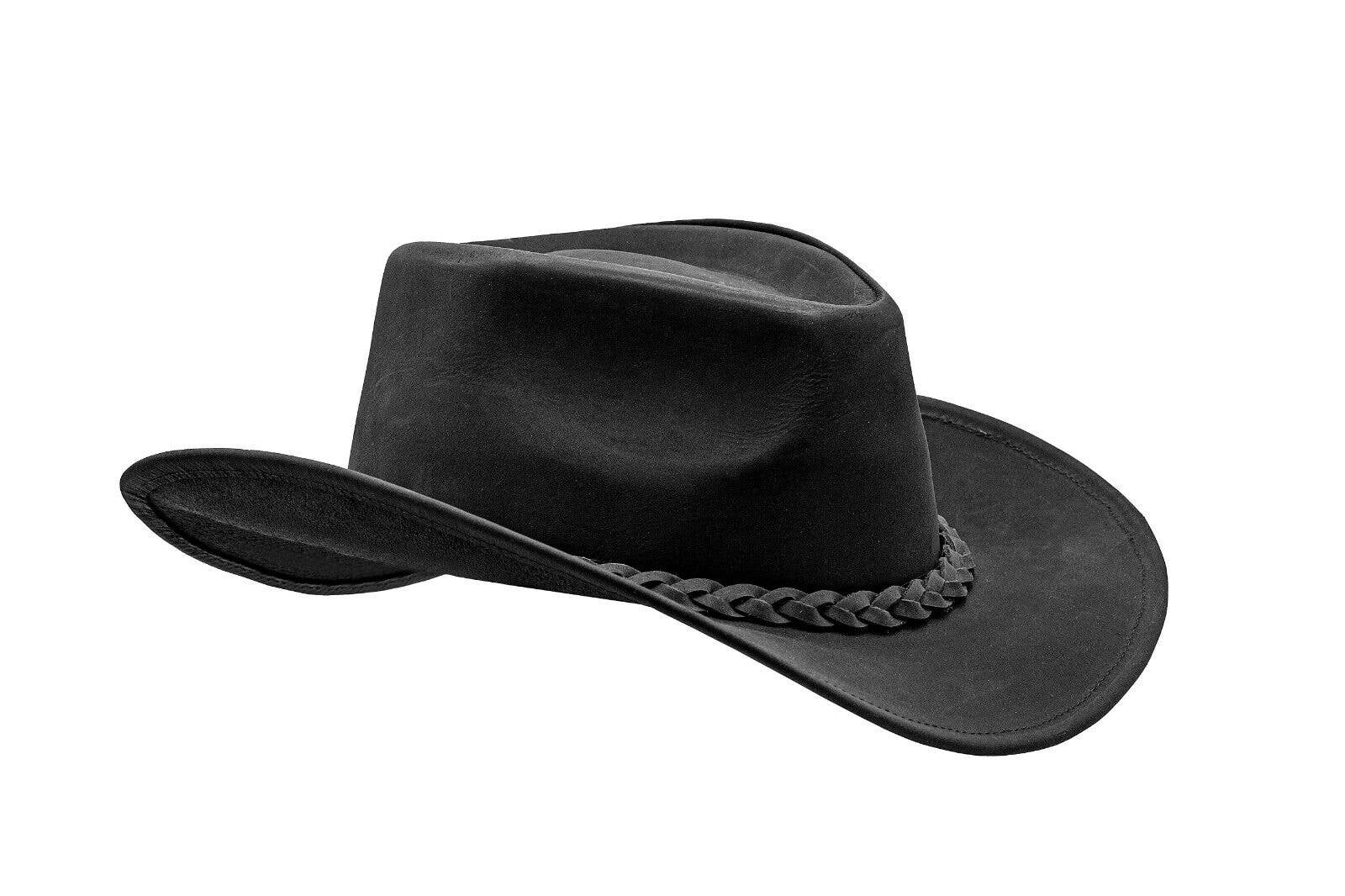 Unisex Black Shapeable Western Leather Outback Cowboy Hat