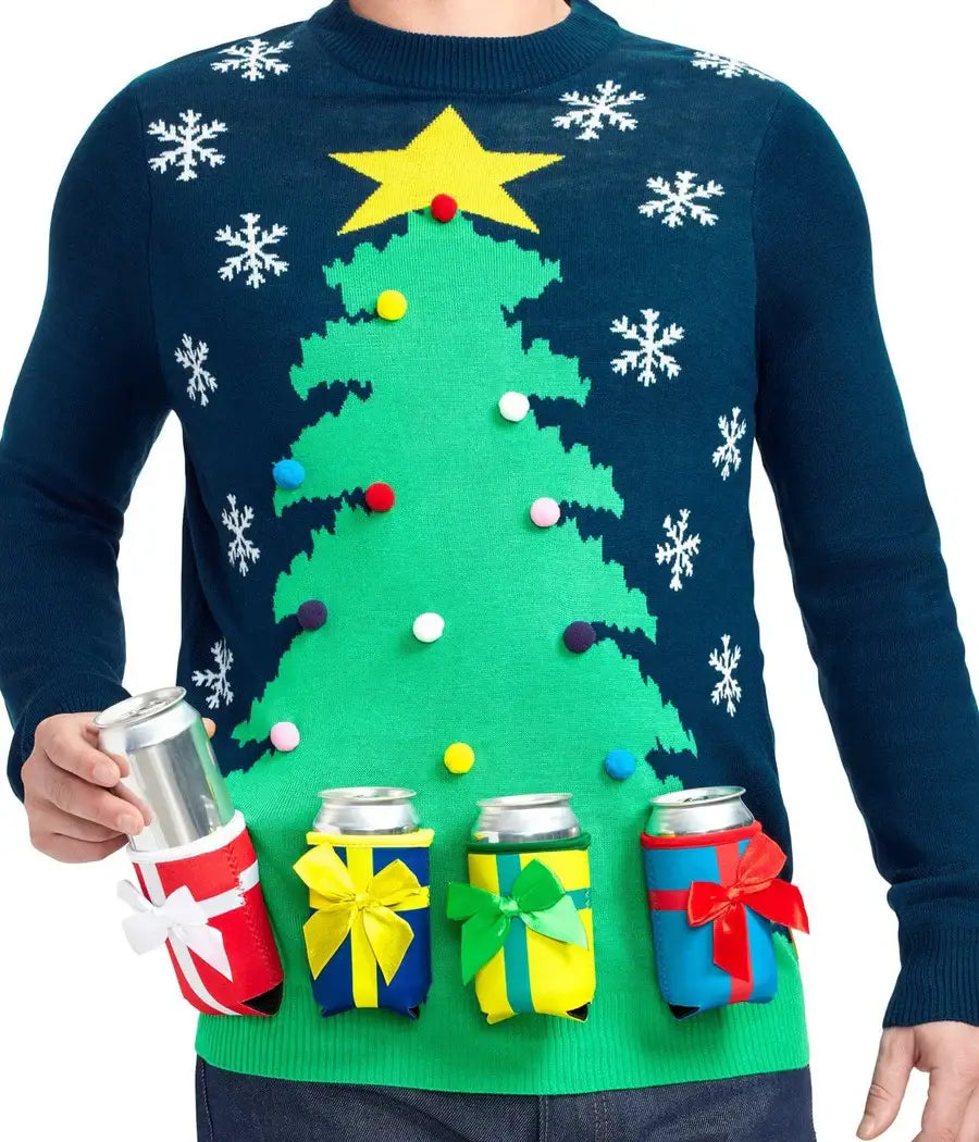 Christmas Tree Beer Holder Men's Ugly Christmas Sweater