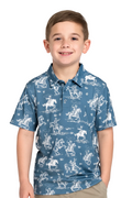 Youth Vintage Cowboy Performance Polo Indigo