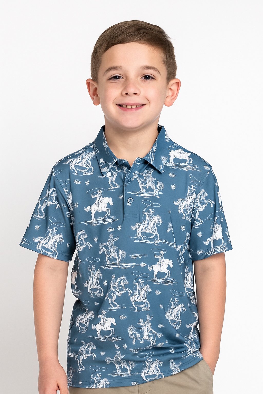 Youth Vintage Cowboy Performance Polo Indigo