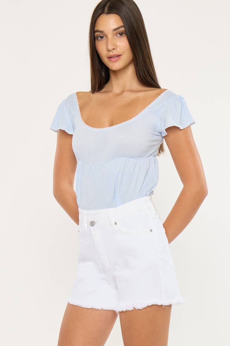 White 90's Crossover Women's  Shorts Comfort Stretch 5 Pocket Frayed Hem